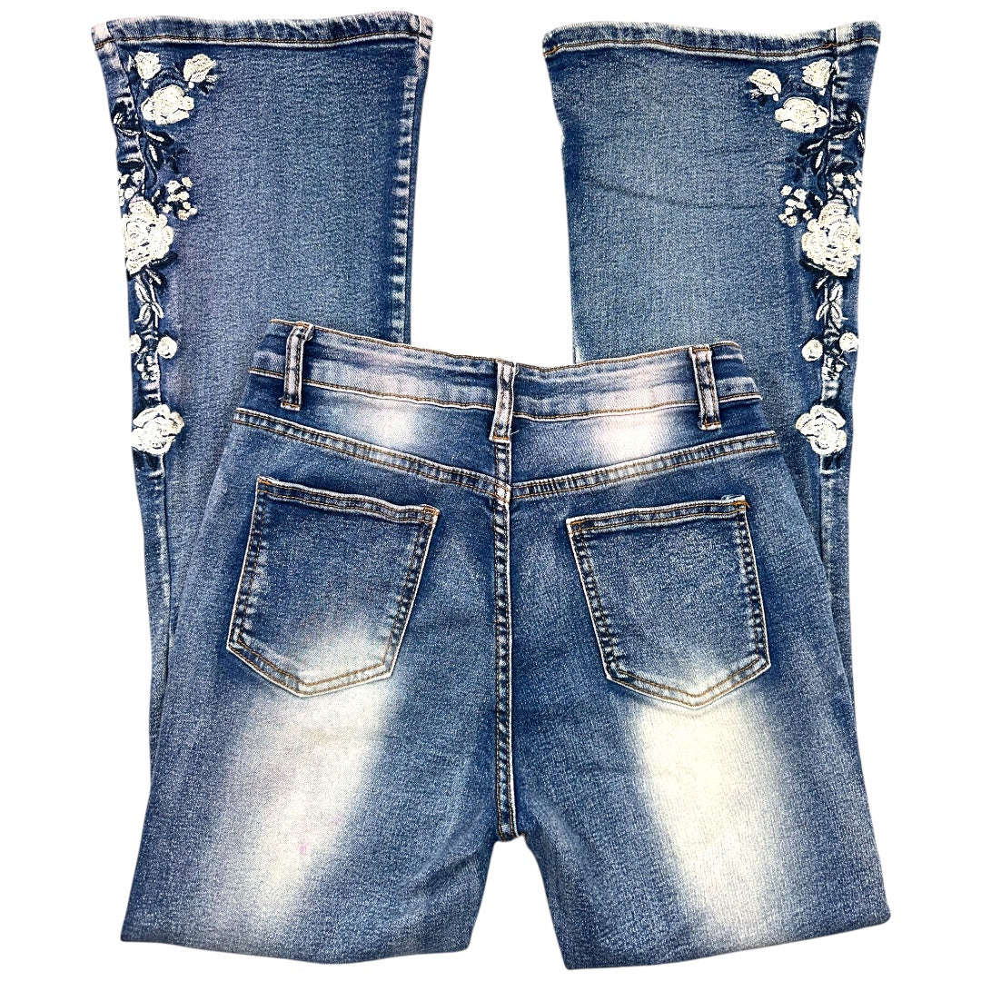 Boho Embroidered Floral Flare Jeans