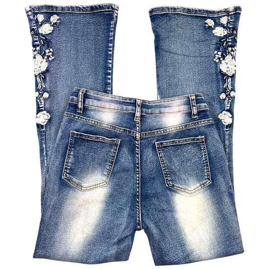 Boho Embroidered Floral Flare Jeans
