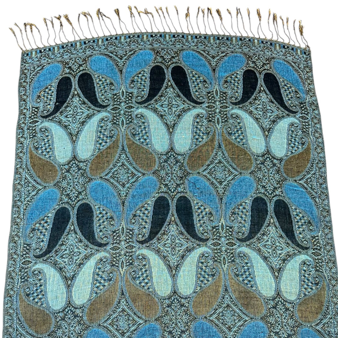 Blue Paisley Patterned Pashmina Shawl