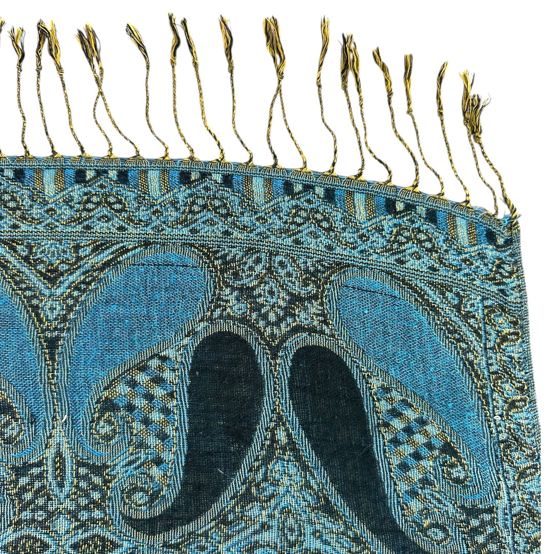 Blue Paisley Patterned Pashmina Shawl