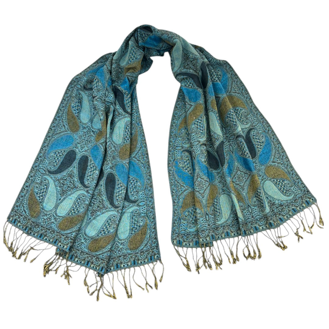 Blue Paisley Patterned Pashmina Shawl