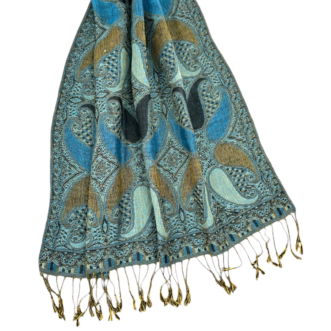 Blue Paisley Patterned Pashmina Shawl
