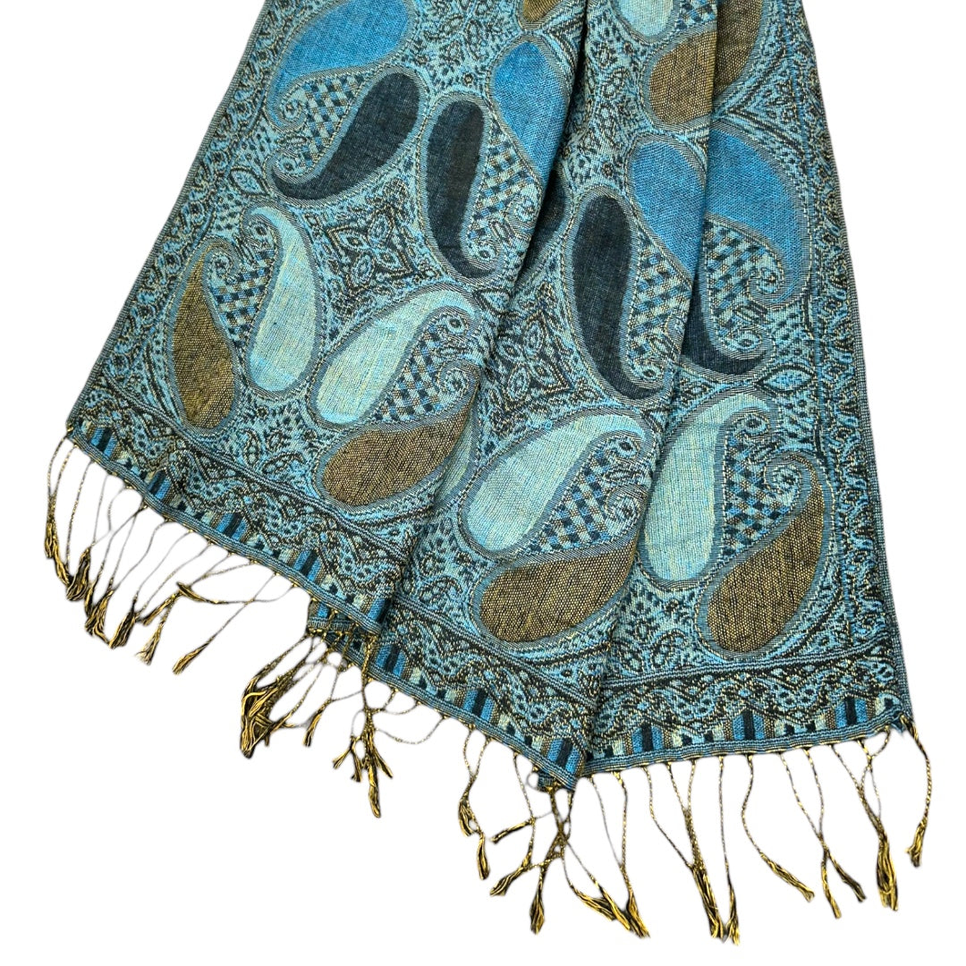 Blue Paisley Patterned Pashmina Shawl