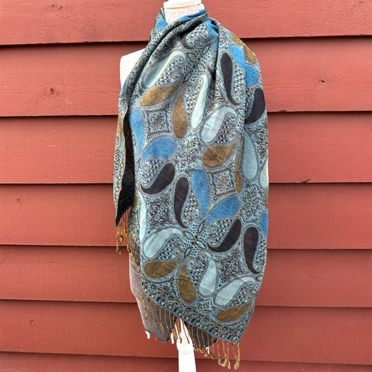 Blue Paisley Patterned Pashmina Shawl
