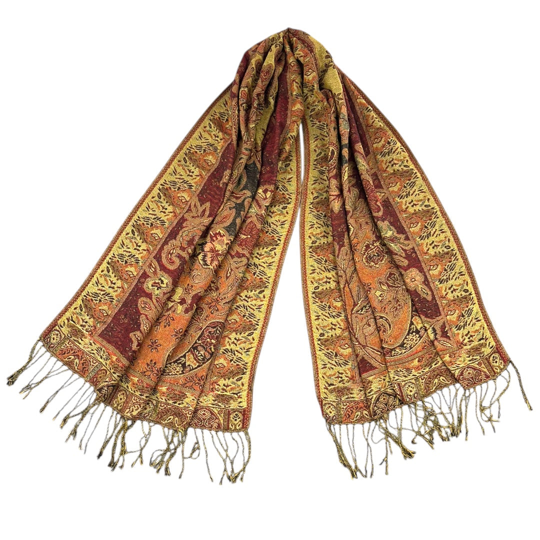 Red & Gold Pashmina and Silk Scarf