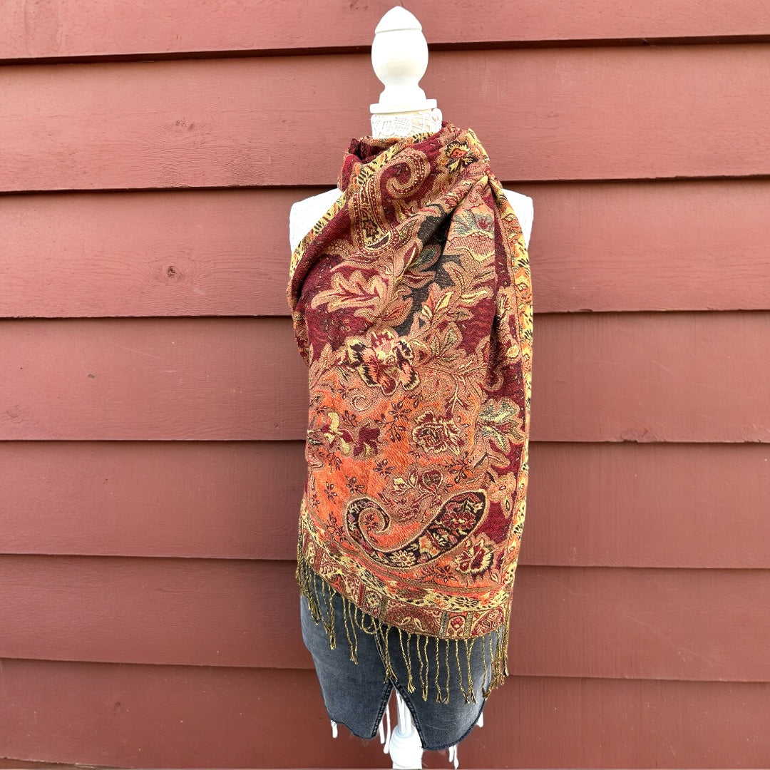 Red & Gold Pashmina and Silk Scarf