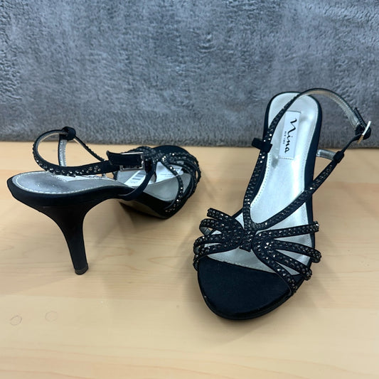 Nina Bobbie Black Luster Satin Dressy Sandals NWT