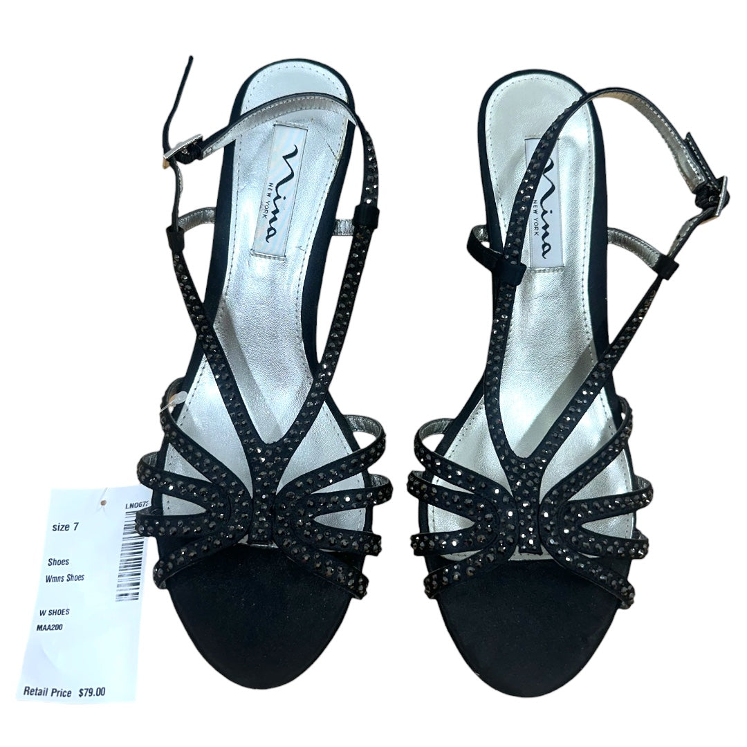 Nina Bobbie Black Luster Satin Dressy Sandals NWT