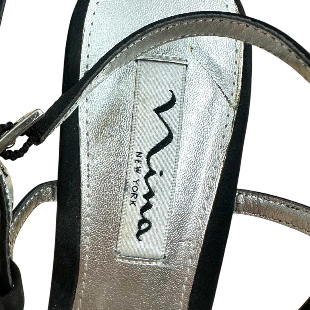 Nina Bobbie Black Luster Satin Dressy Sandals NWT