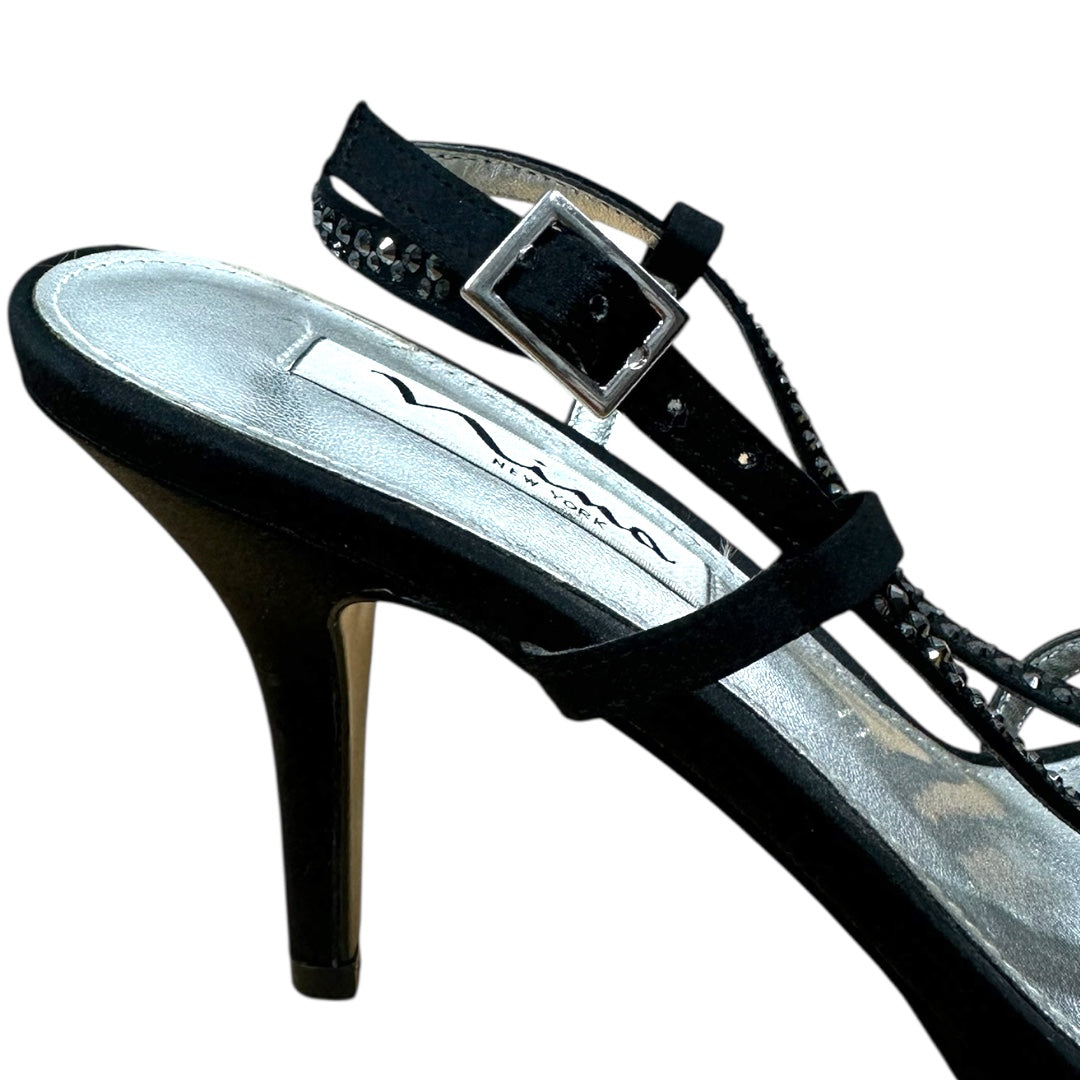 Nina Bobbie Black Luster Satin Dressy Sandals NWT