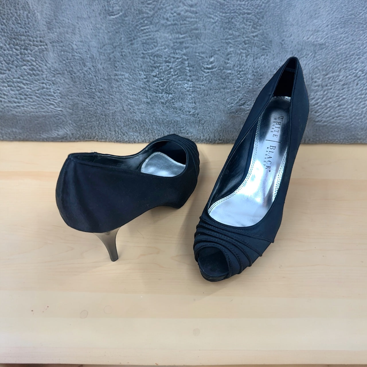 White House Black Market Jordin Black Satin Peep Toe Pumps