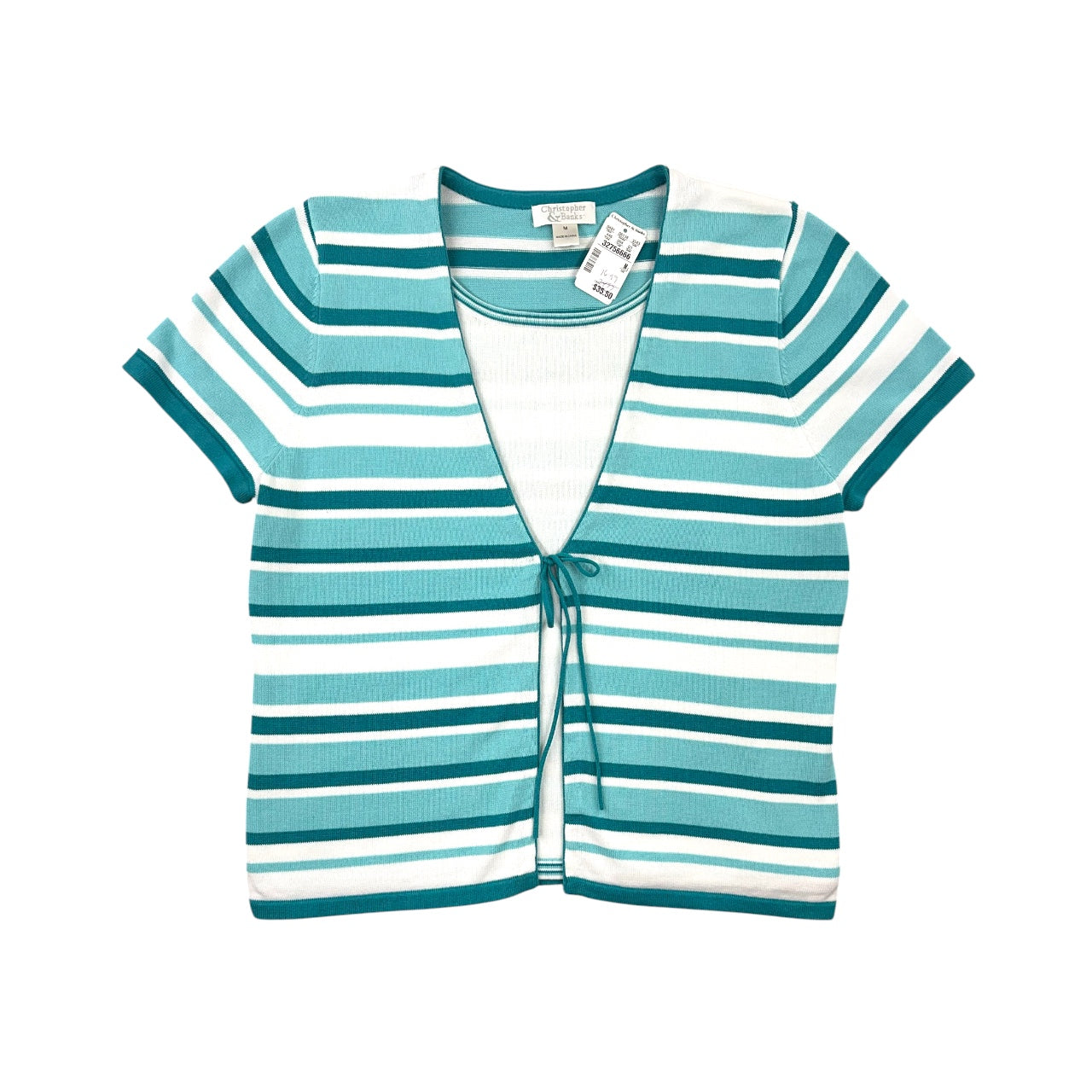 Y2K Christopher & Banks Striped Short Sleeve Cardigan Blouse