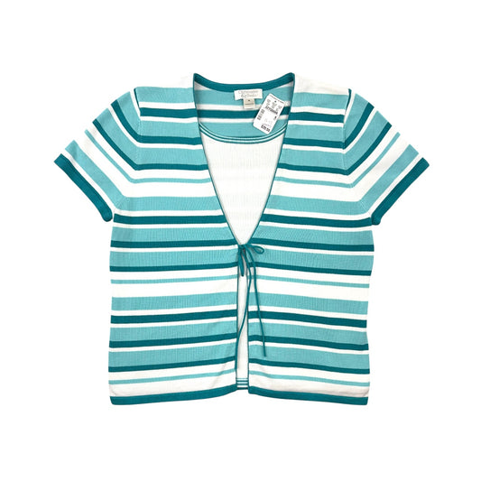 Y2K Christopher & Banks Striped Short Sleeve Cardigan Blouse