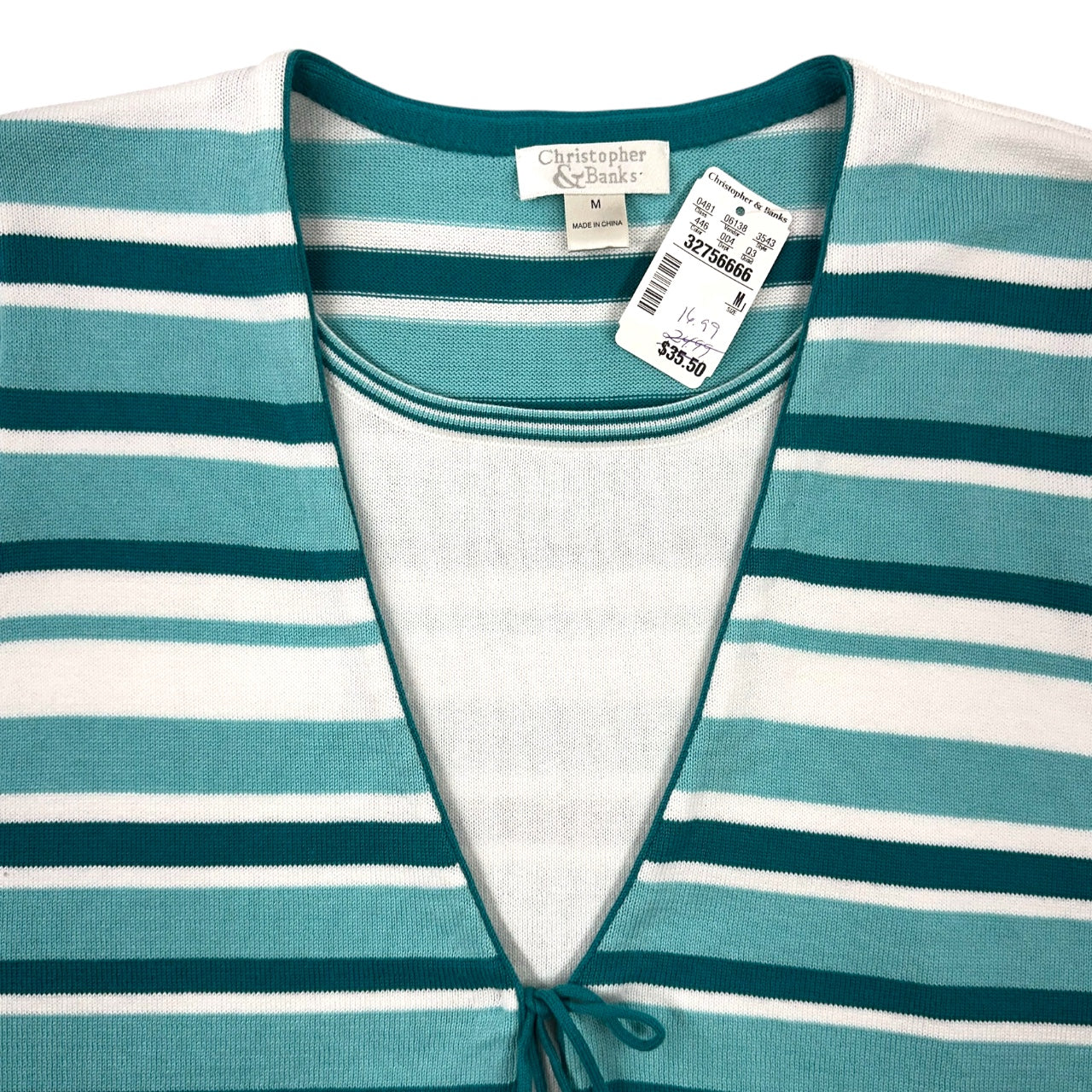 Y2K Christopher & Banks Striped Short Sleeve Cardigan Blouse