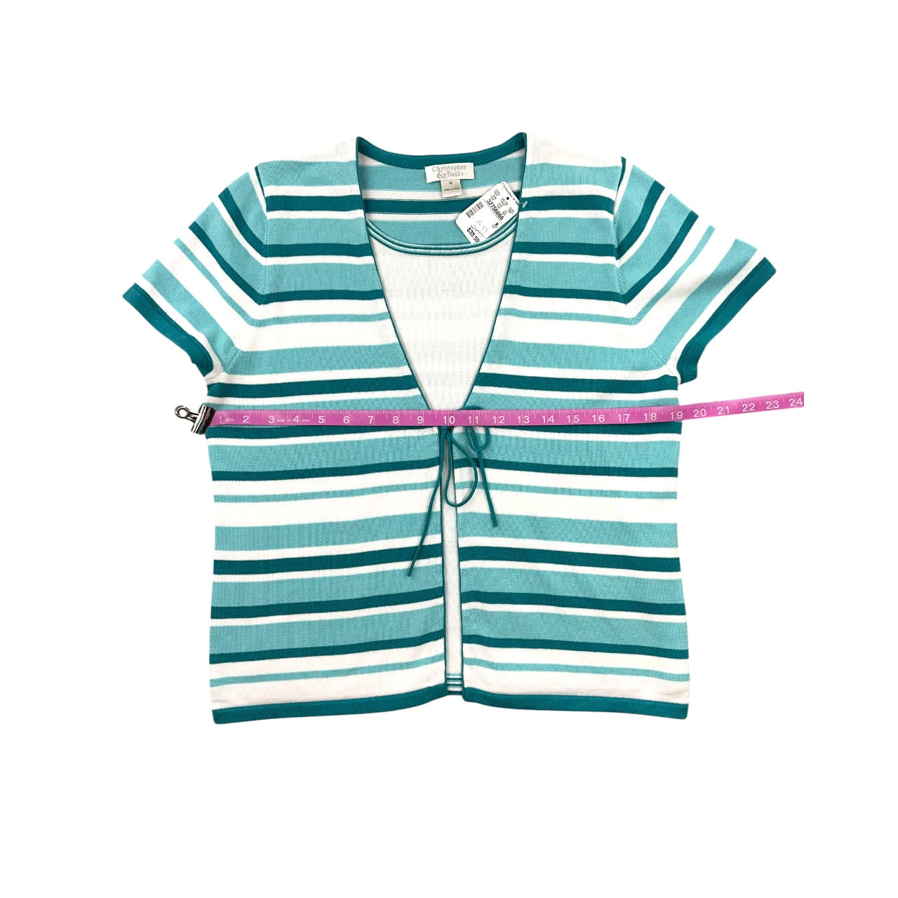 Y2K Christopher & Banks Striped Short Sleeve Cardigan Blouse