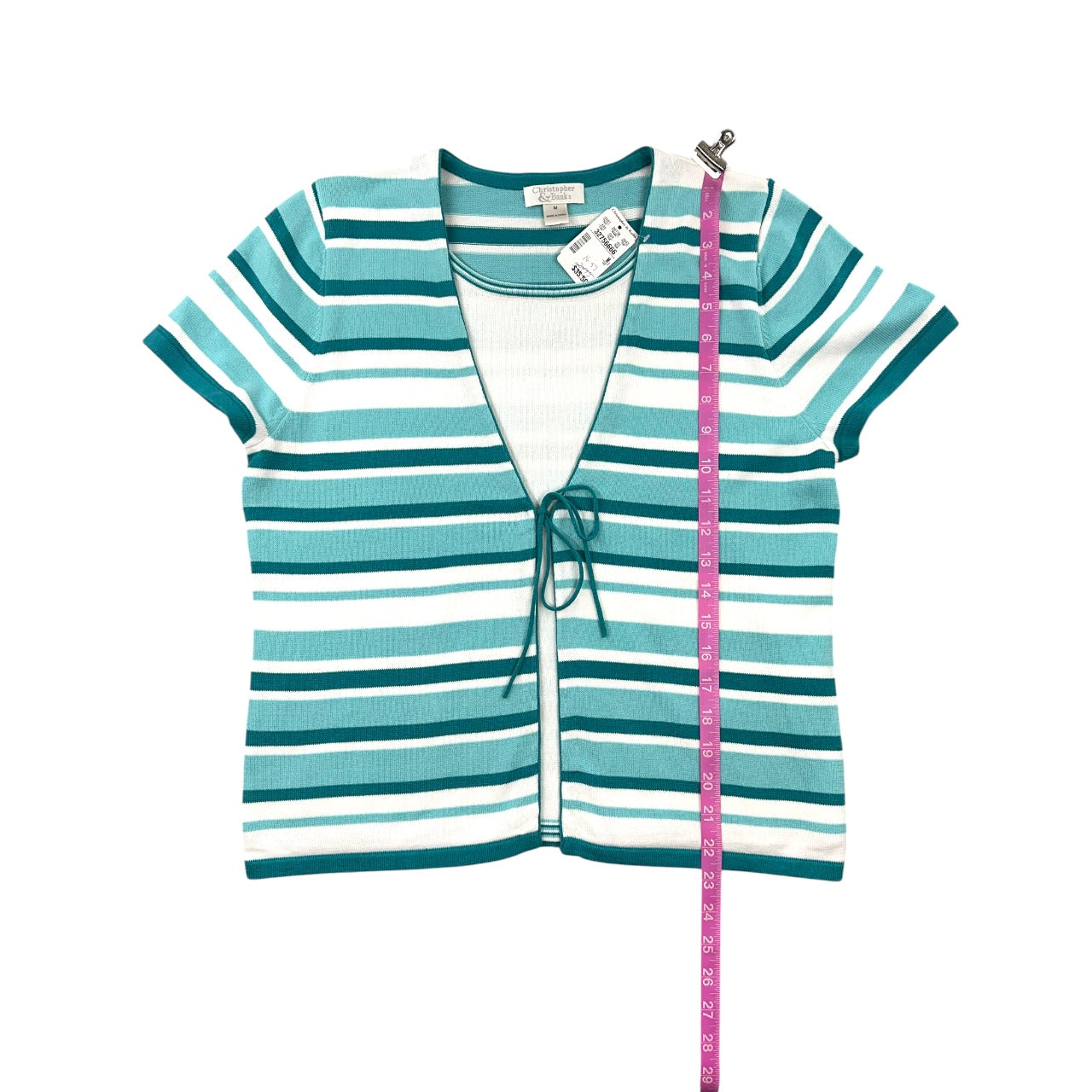Y2K Christopher & Banks Striped Short Sleeve Cardigan Blouse
