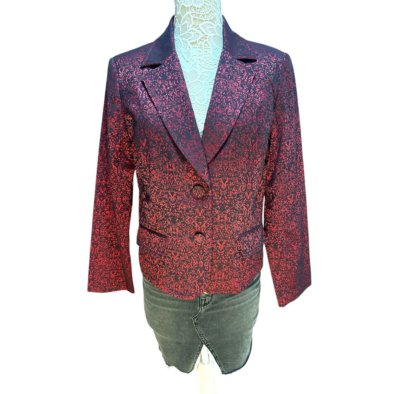 Apt. 9 Red and Black Damask Print Blazer