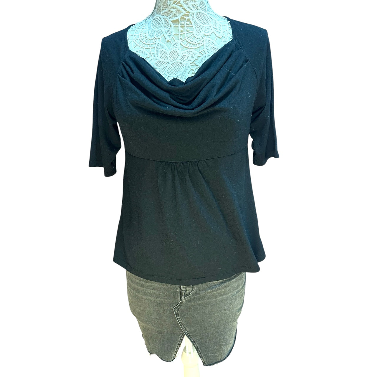 Y2K Black Cowl Neck Babydoll Top