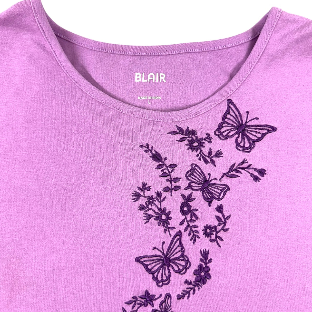 Y2K Blair Lilac Short Sleeve Embroidered Butterfly Tee