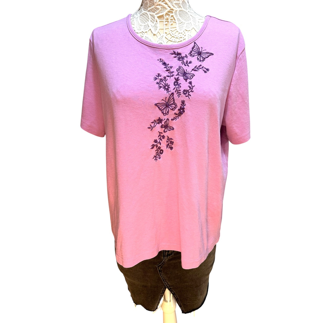Y2K Blair Lilac Short Sleeve Embroidered Butterfly Tee