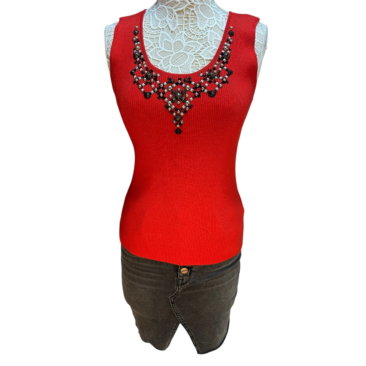 Y2K Ruby Rd. Red Ribbed Tank Top