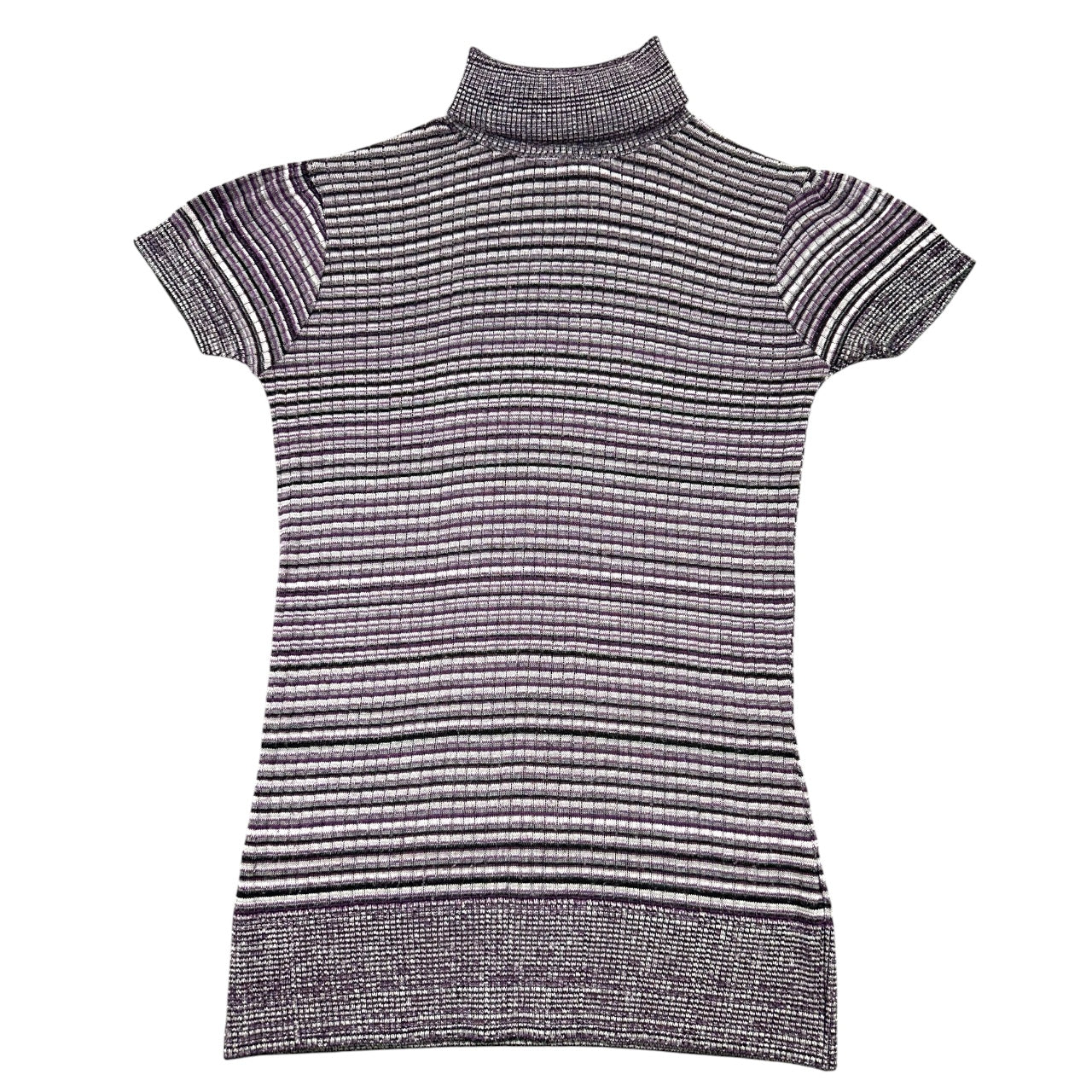 Y2K iZ Byer Purple and White Short Sleeve Turtleneck Knit Top