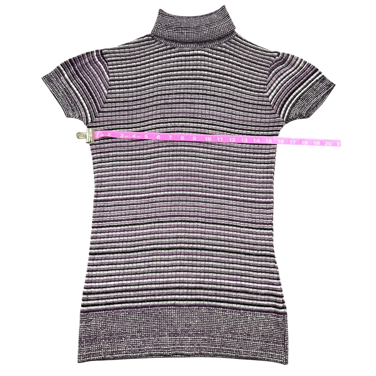 Y2K iZ Byer Purple and White Short Sleeve Turtleneck Knit Top