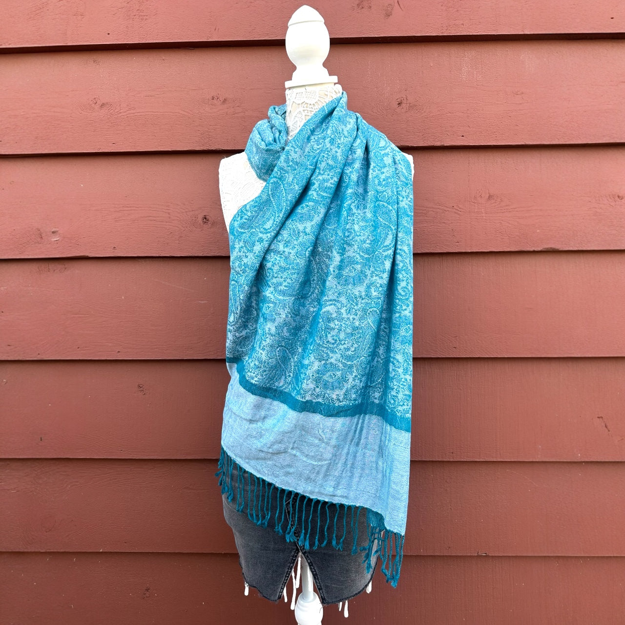 Blue Paisley Patterned Pashmina Scarf