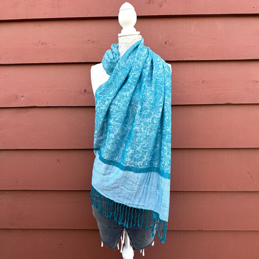 Blue Paisley Patterned Pashmina Scarf