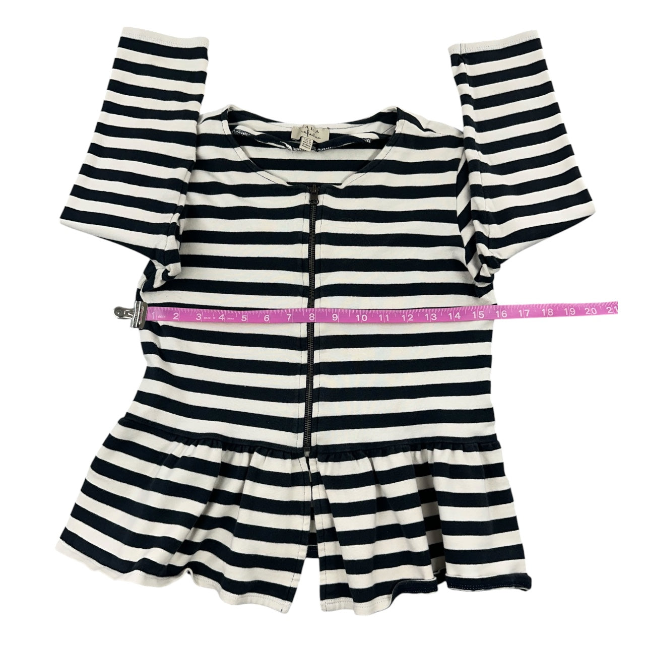 Zara Trafaluc Navy & White Striped Peplum Zip Up Jacket