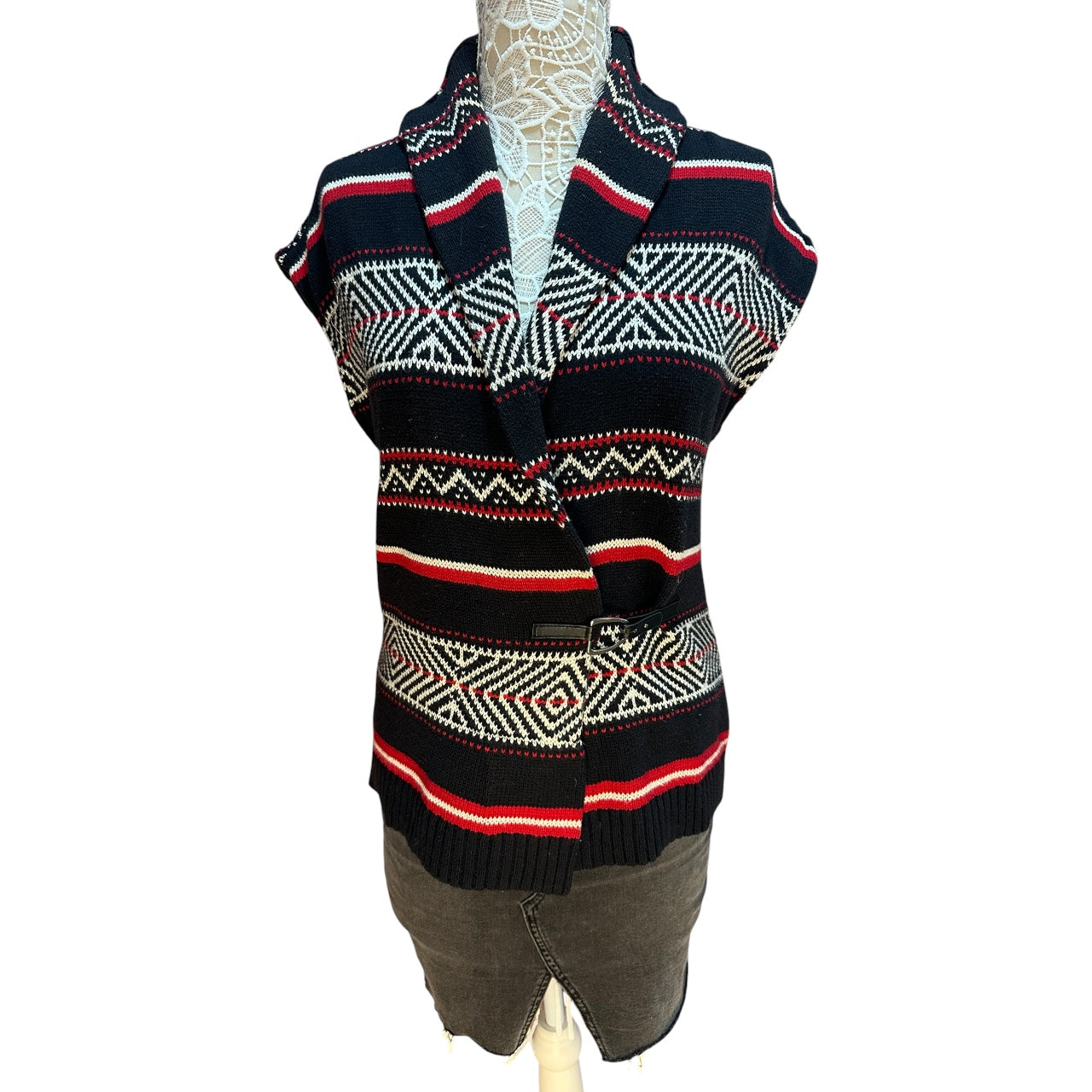 Chaps Geometric Sweater Vest with Toggle Closure