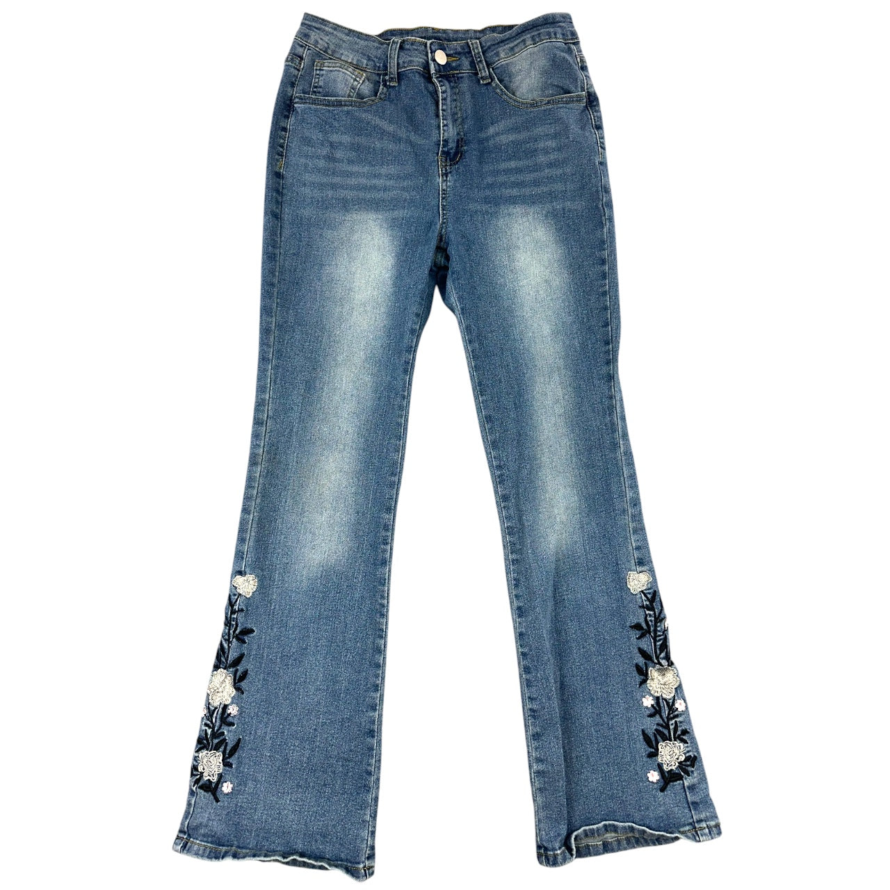 Boho Y2K Fairycore Floral Embroidered Flare Jeans