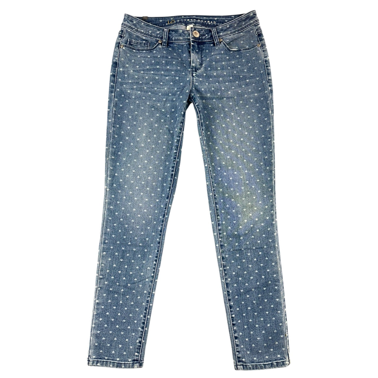 Y2K LC Lauren Conrad "The Pencil" Jeans with White Heart Print Low Rise Skinny Fit
