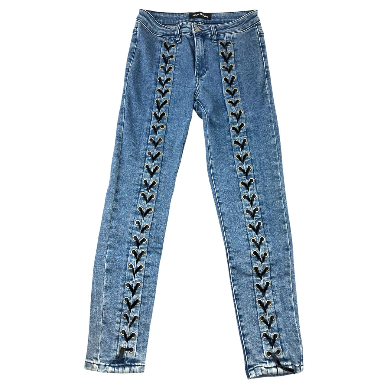 Y2K Neon Blonde "Blondie" Lace Up Skinny Jeans