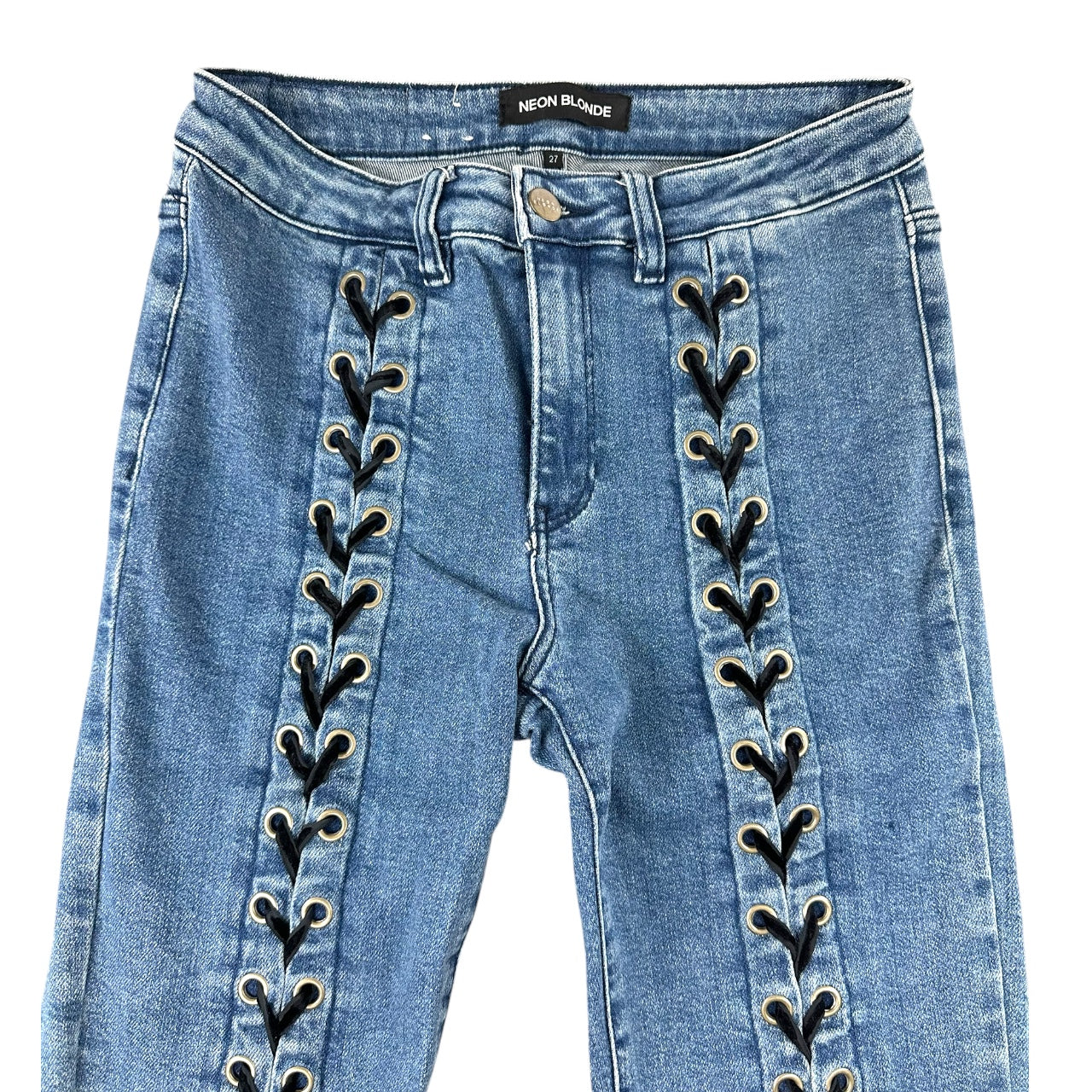 Y2K Neon Blonde "Blondie" Lace Up Skinny Jeans