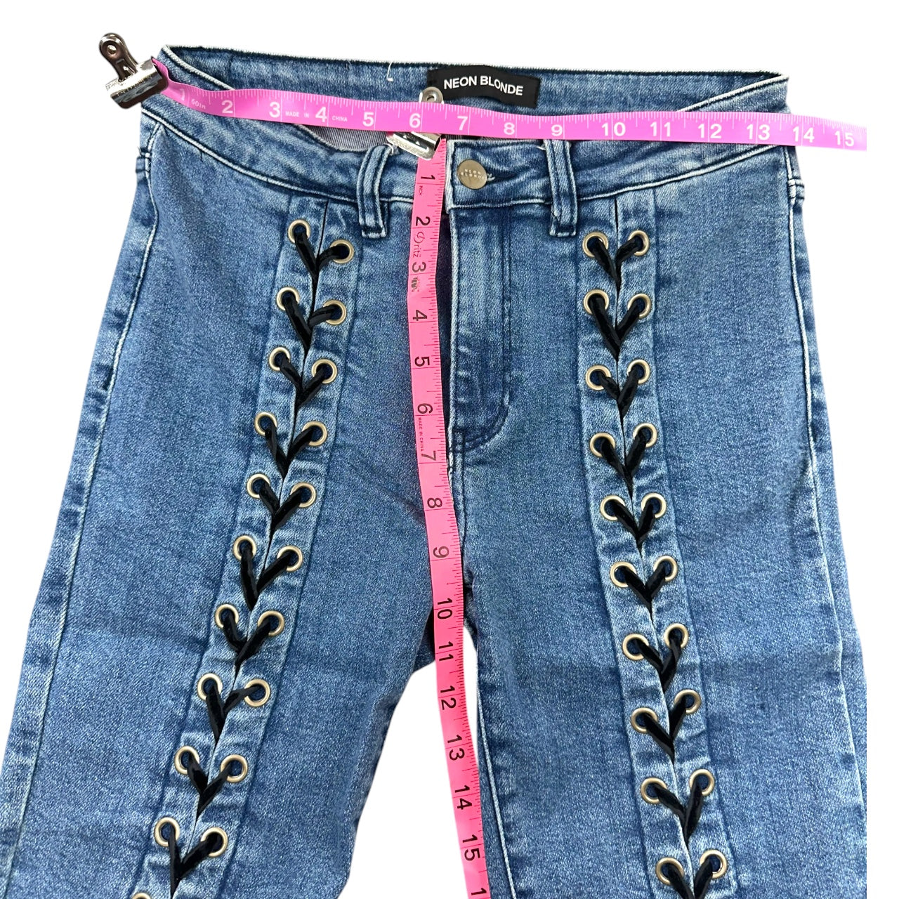 Y2K Neon Blonde "Blondie" Lace Up Skinny Jeans