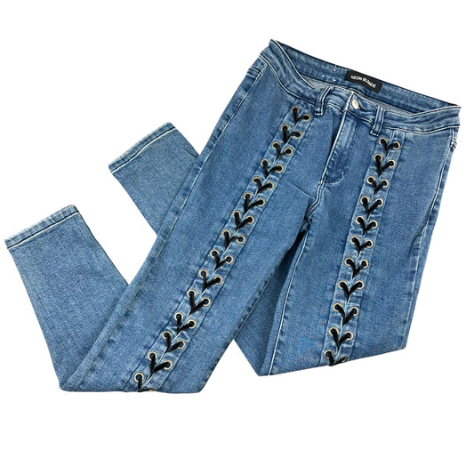 Y2K Neon Blonde "Blondie" Lace Up Skinny Jeans
