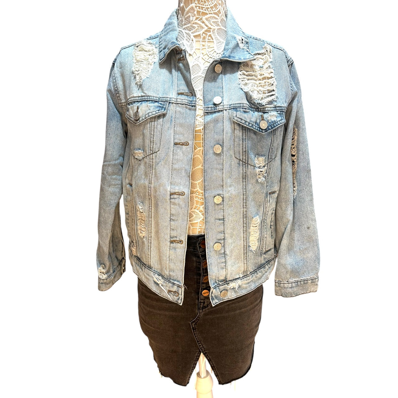Y2K Charlotte Russe Refuge Distressed Denim Jacket