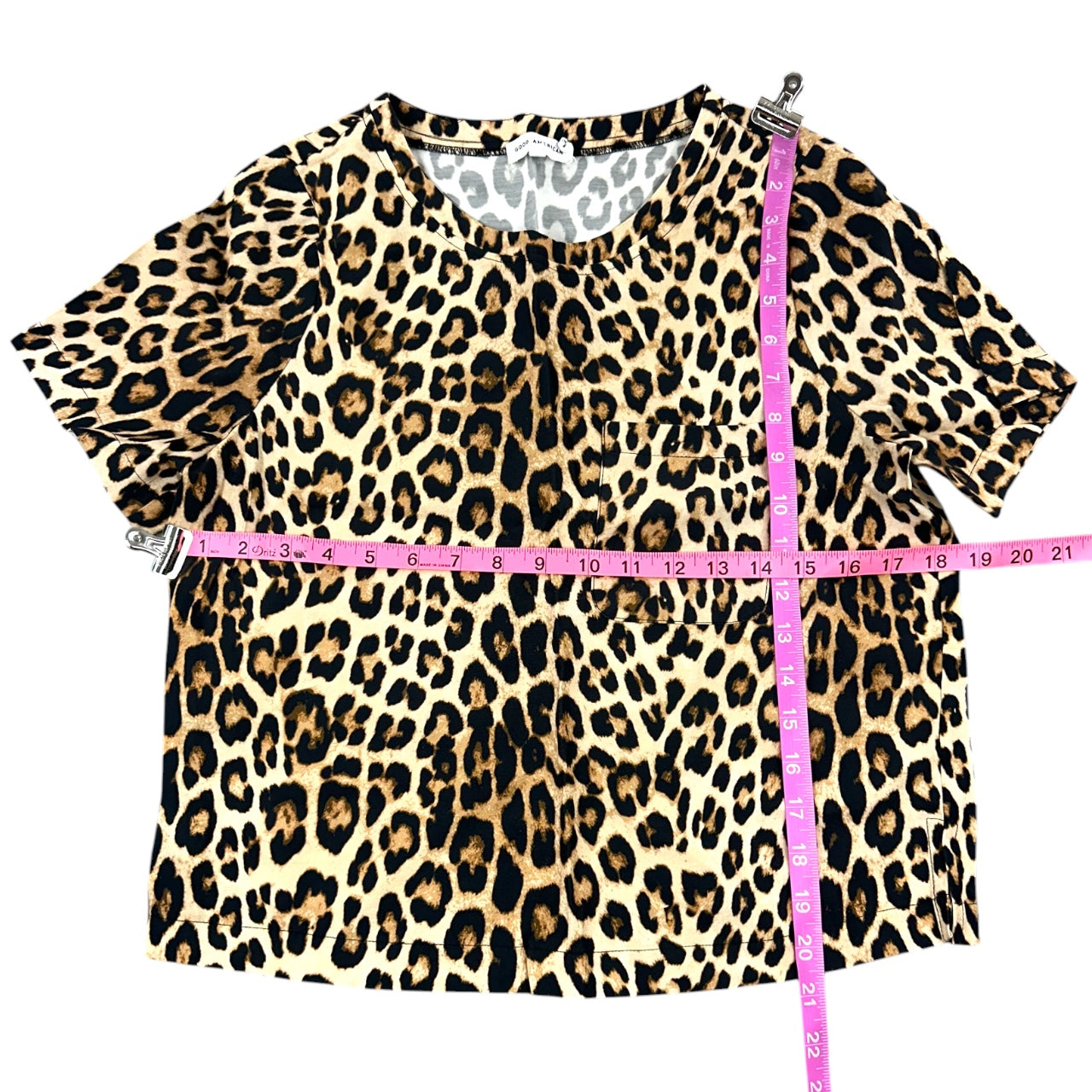 Good American Leopard Print Woven Pocket T Shirt