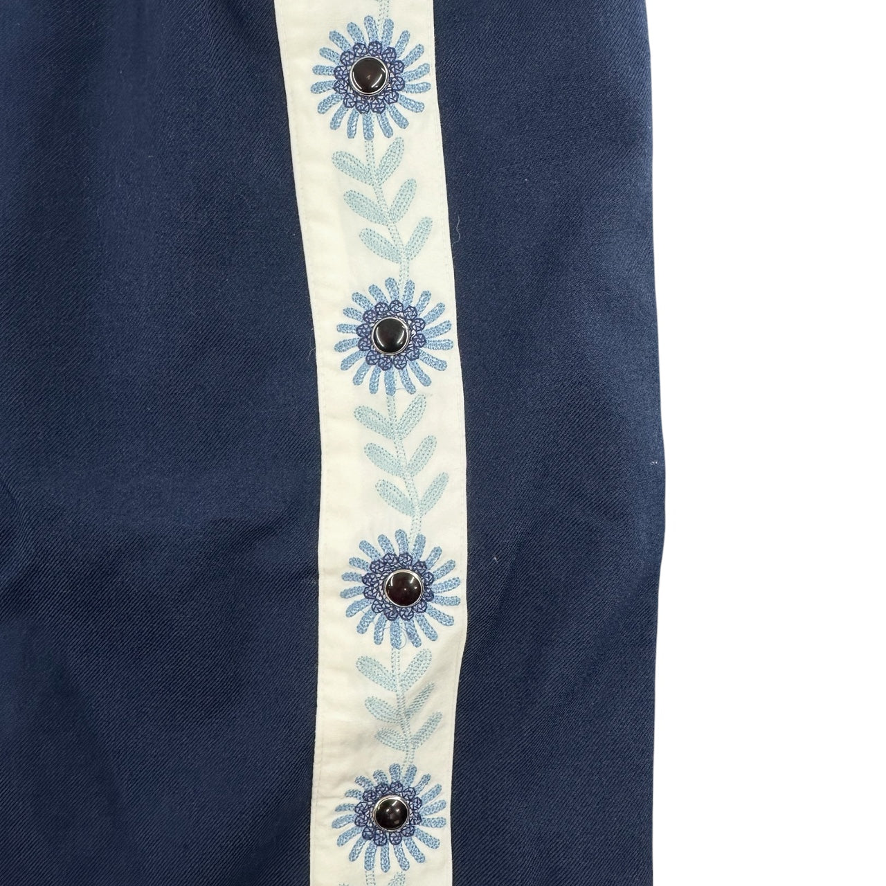 Vintage Style Navy Blue Embroidered Floral Button Skirt