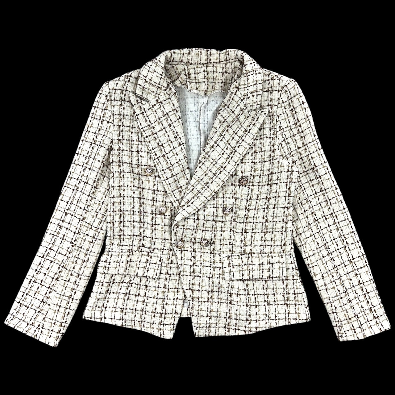 Shein Classic Cream Tweed Double Breasted Blazer