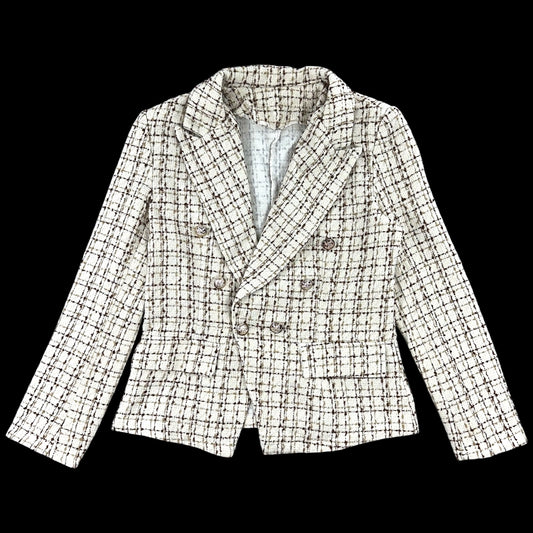 Shein Classic Cream Tweed Double Breasted Blazer