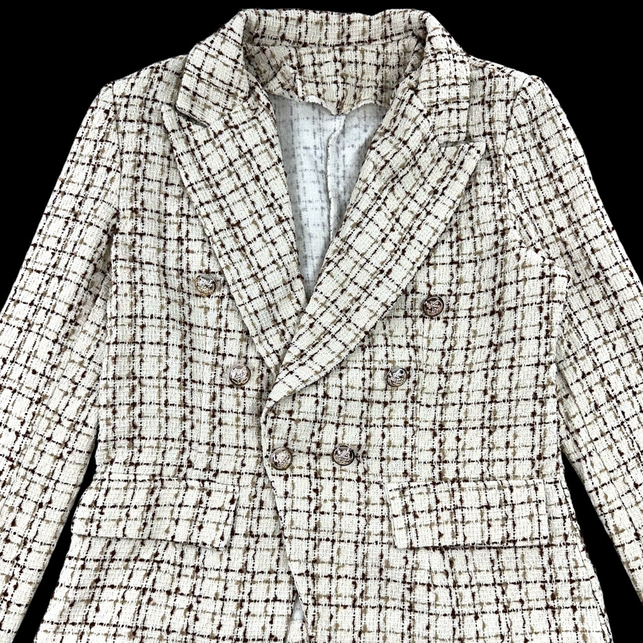 Shein Classic Cream Tweed Double Breasted Blazer