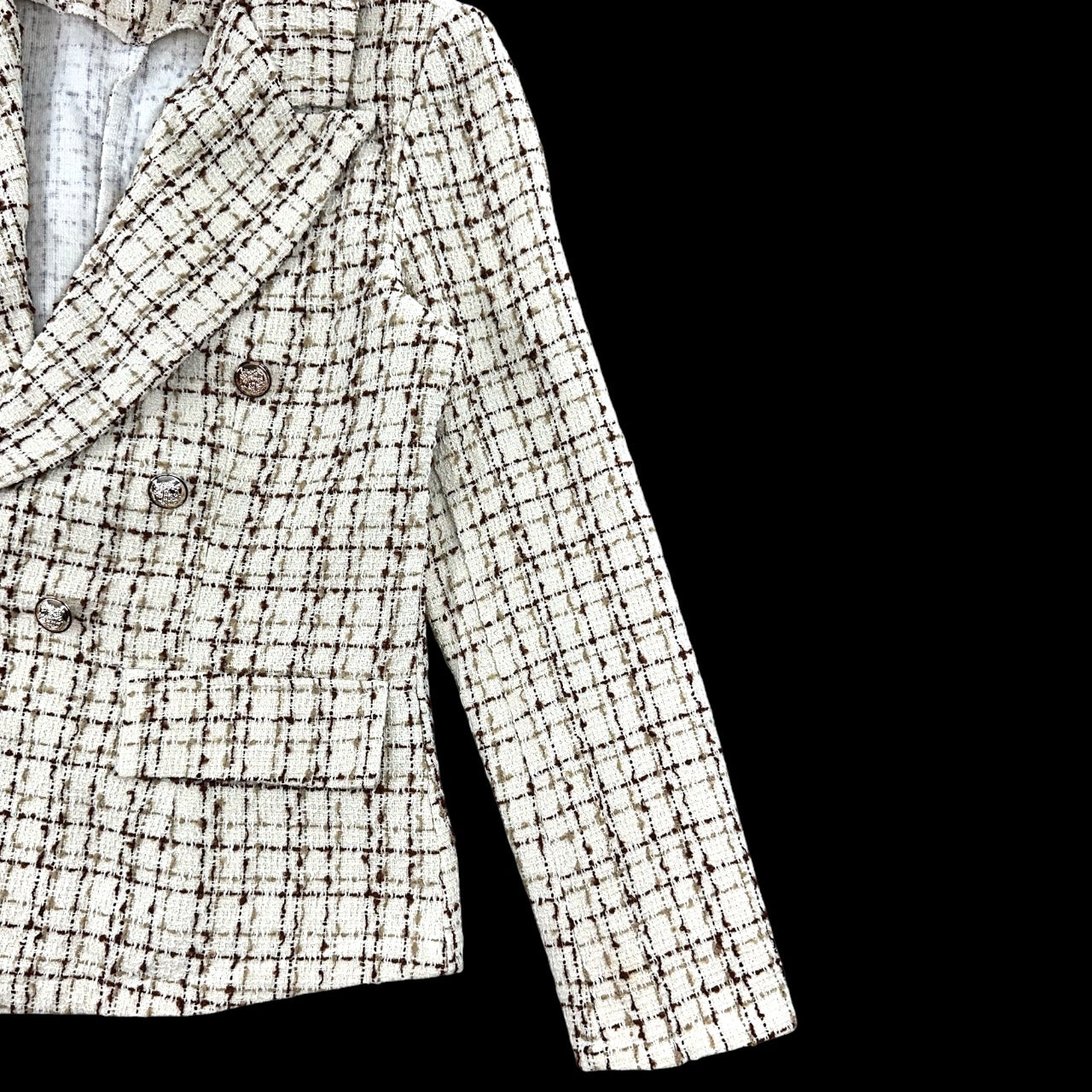 Shein Classic Cream Tweed Double Breasted Blazer