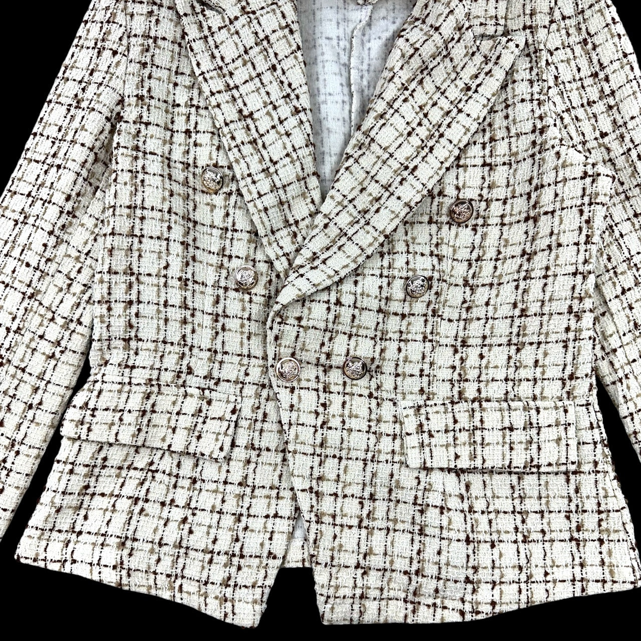 Shein Classic Cream Tweed Double Breasted Blazer
