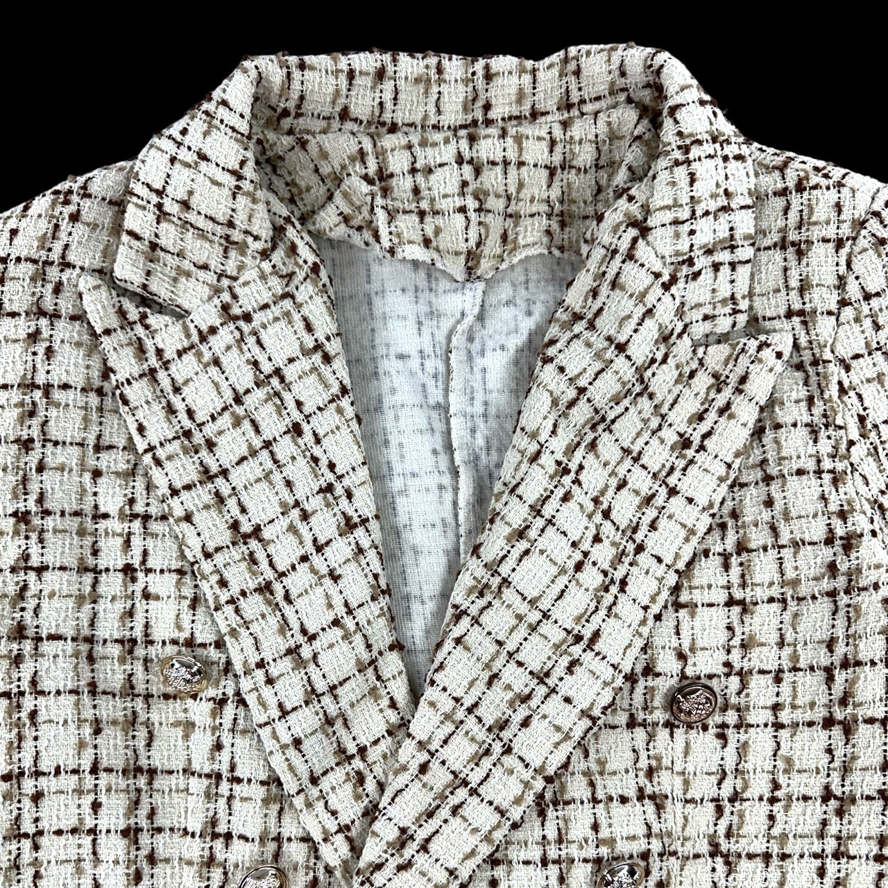 Shein Classic Cream Tweed Double Breasted Blazer