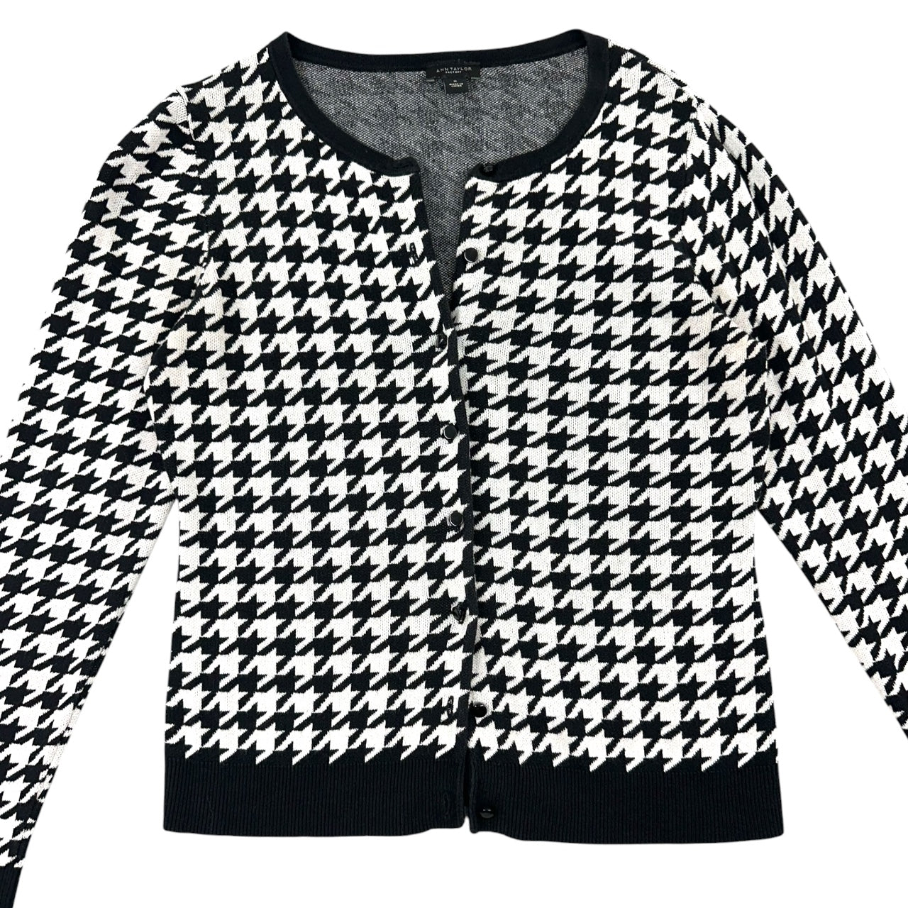 Ann Taylor Black and White Houndstooth Cardigan