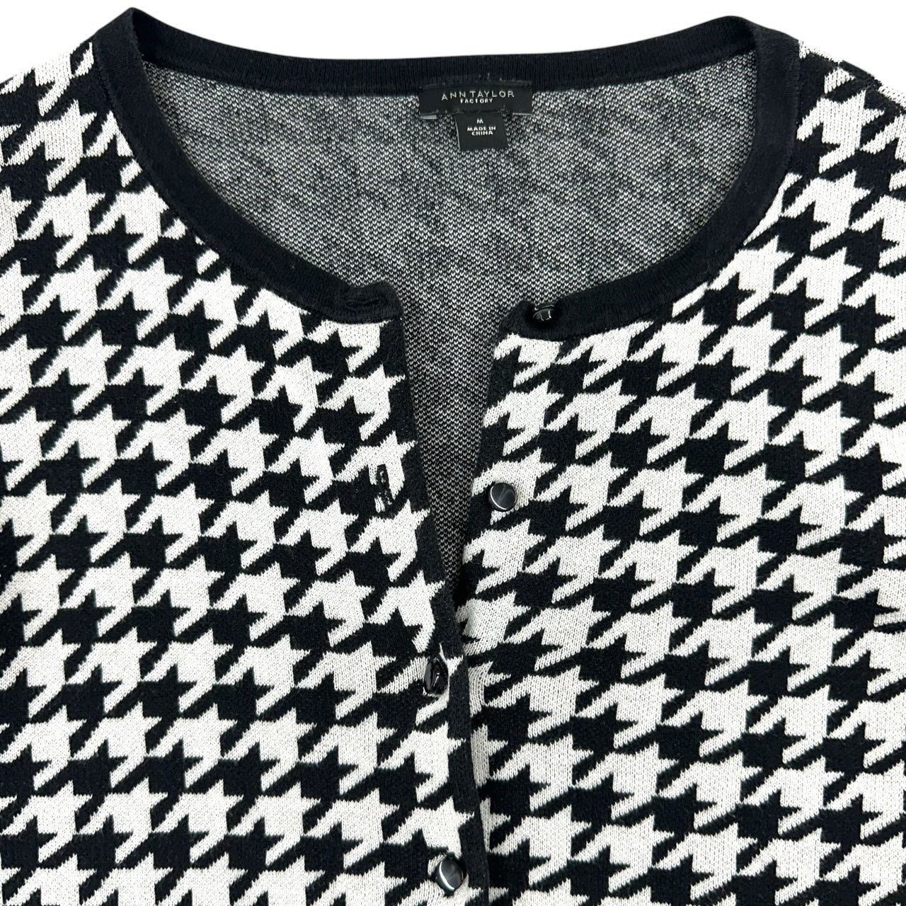 Ann Taylor Black and White Houndstooth Cardigan