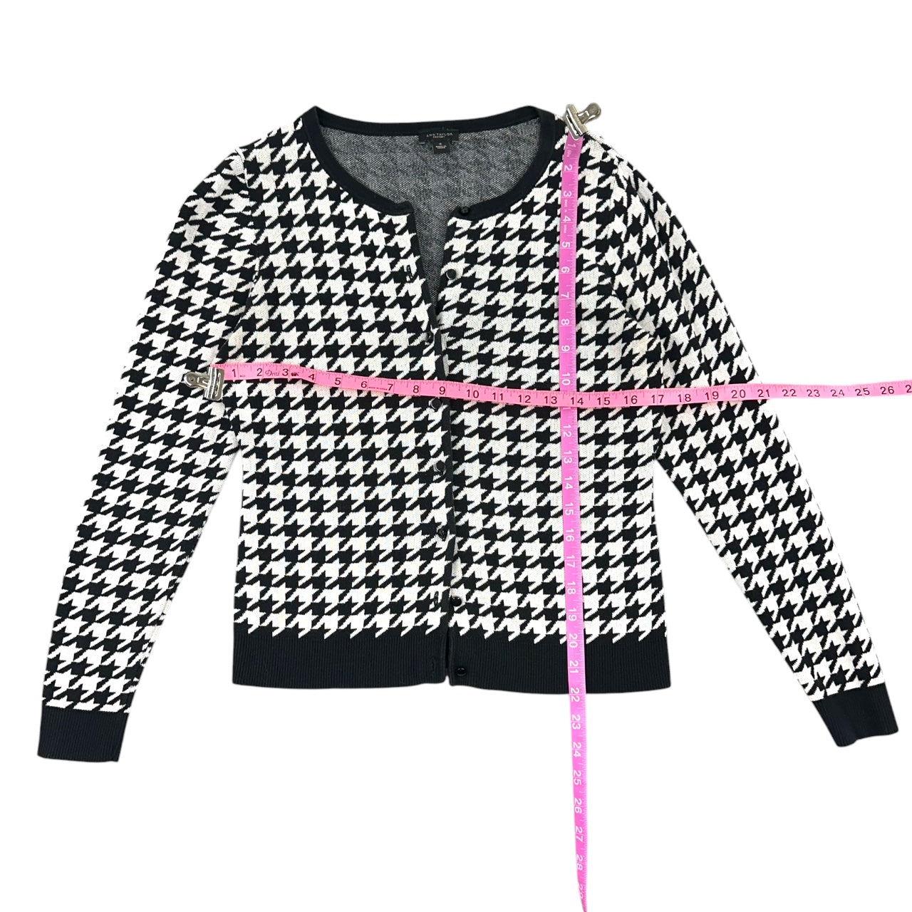 Ann Taylor Black and White Houndstooth Cardigan