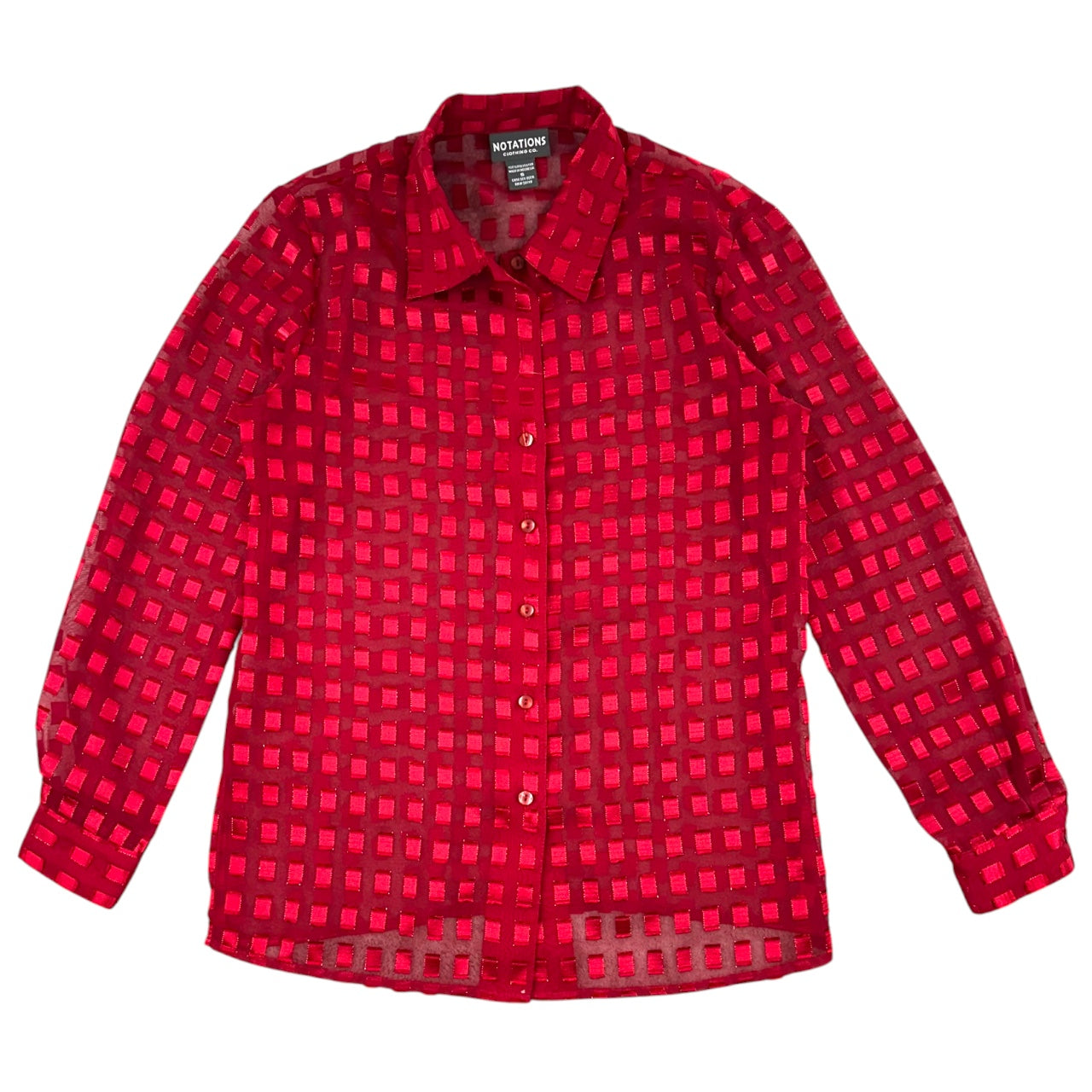 Vintage Notations Sheer Red Checkered Button Down
